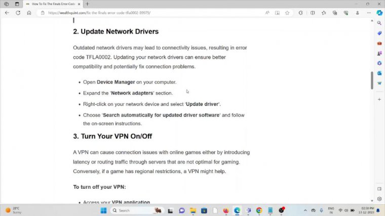 Solution 2:update network drivers