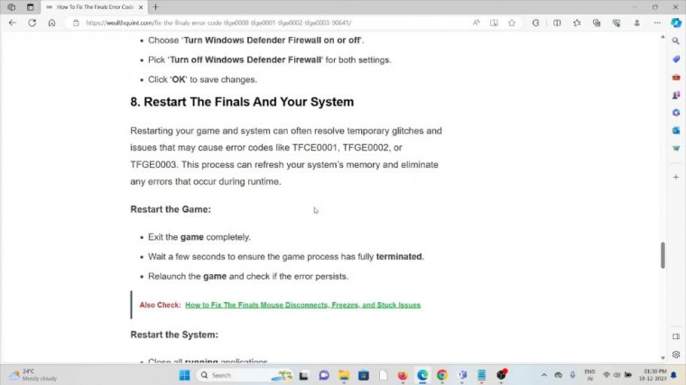 Solution 8:restart the finals and your system