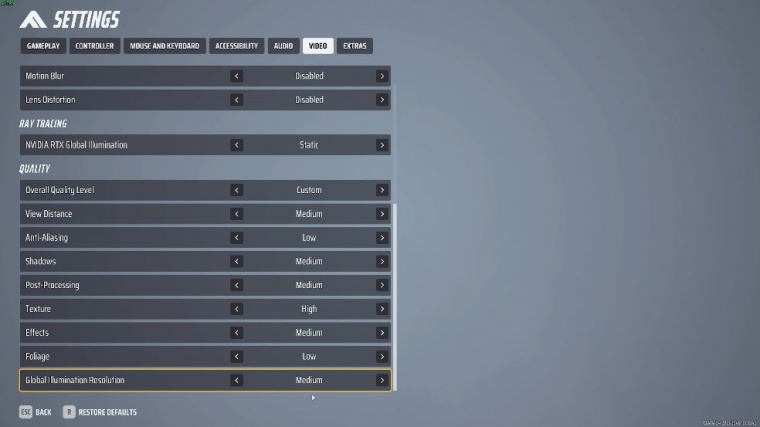 Optimized quality settings