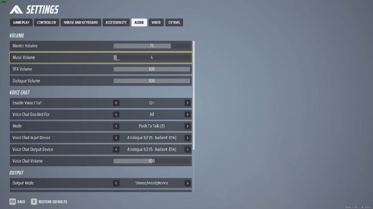 Audio settings